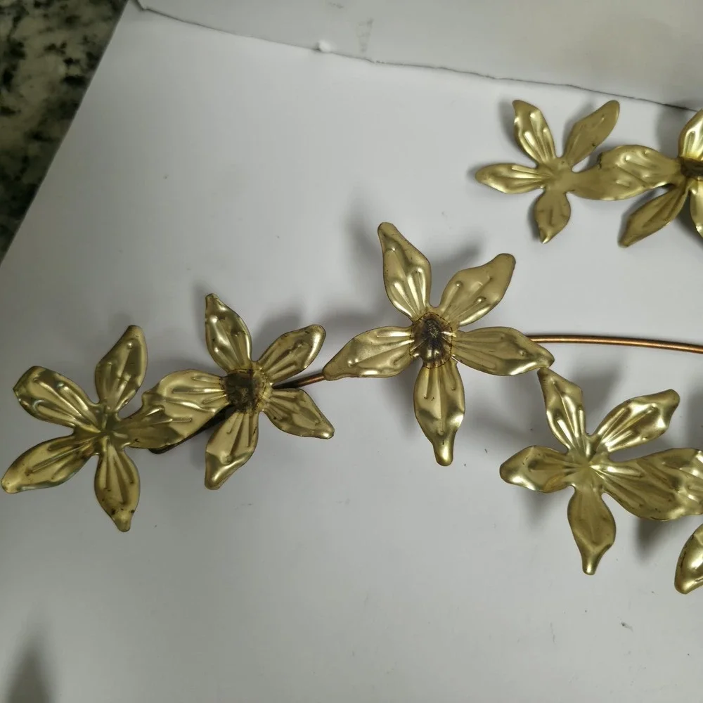 Vtg Homco Brass Metal Wall Art Set MCM Gold Flowers Butterflies 22